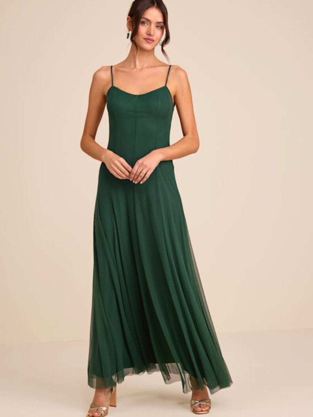Lulus Atori Dark Green Mesh Sleeveless Maxi Dress - Size S